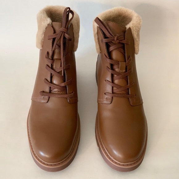 Clarks Andie Go Fur Lace-Up Brown Leather Ankle Boots Casual Winter Booties 9 - Picture 8 of 11